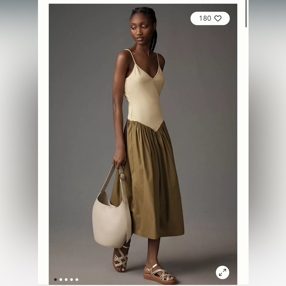 Maeve Sleeveless Ribbed Poplin Twofer Midi Dress